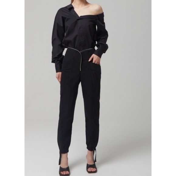 NWT RtA Zelie Curved Zip Detail Trouser Black Pants - Picture 2 of 16